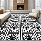 Black White Fan Geometric Border Rug
