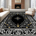 Ornate Black Floral Vine Border Rug