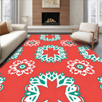 Coral Red Floral Medallion Arrangement Rug