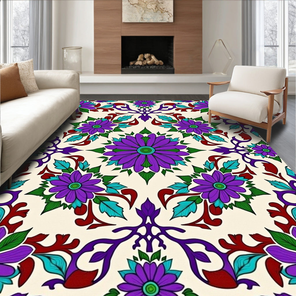 Vivid Purple Floral Medallion Bloom Rug