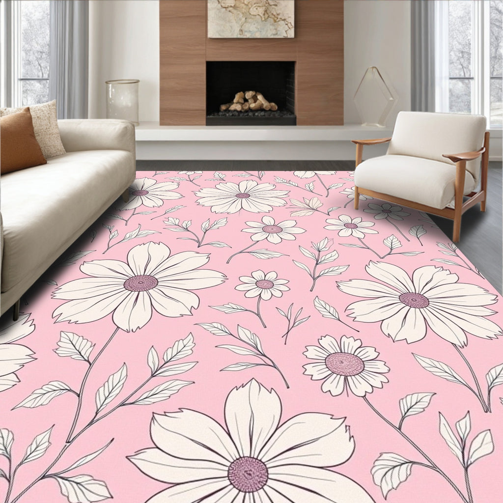 Pink Daisy Floral Arrangement Repeating Rug