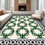 Deep Green Vine Scroll Border Rug