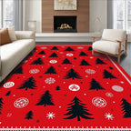 Red Black Christmas Tree Snowflakes Medallions Rug
