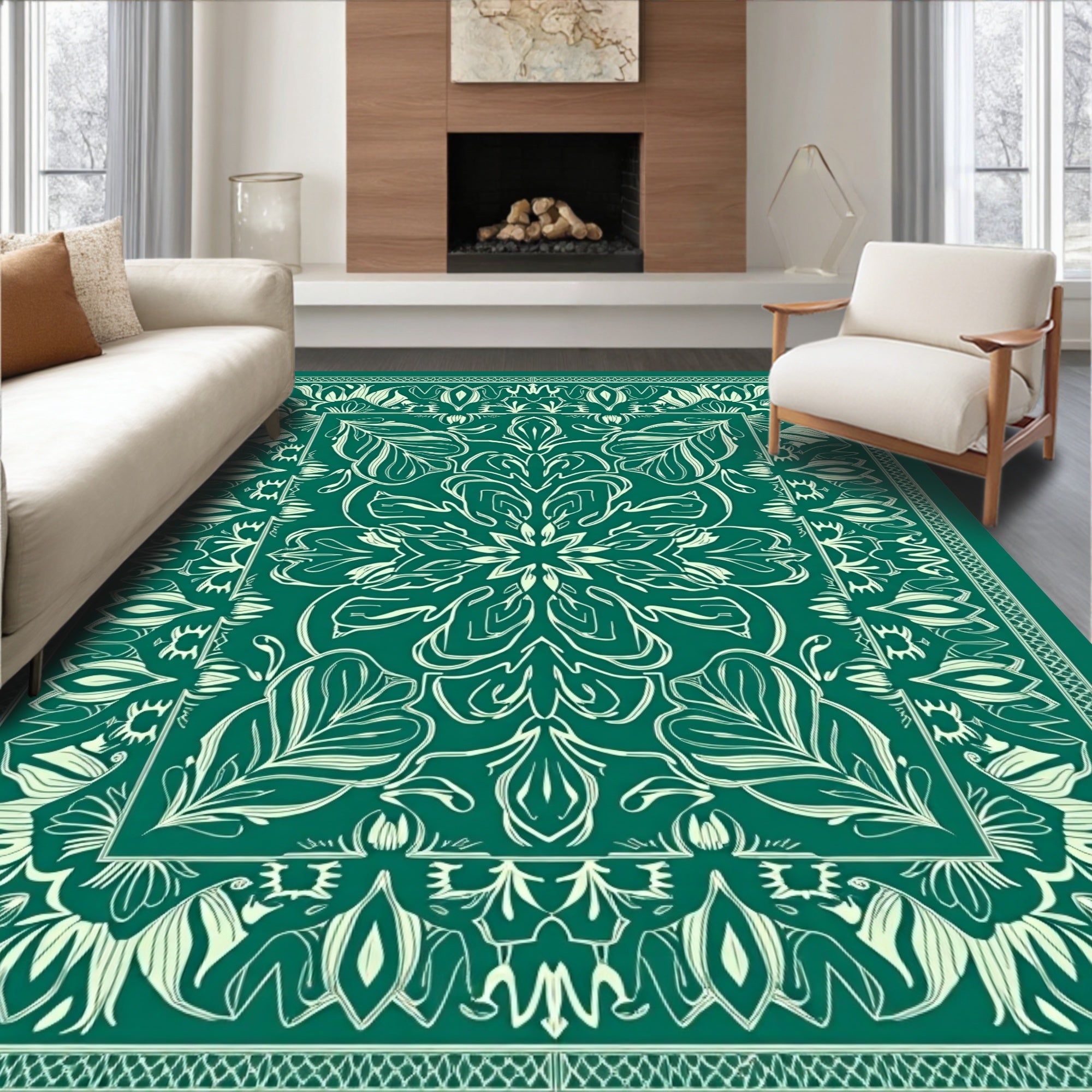 Emerald Green Floral Medallion Rug