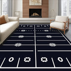 Dark Blue Football Field Lines Rug