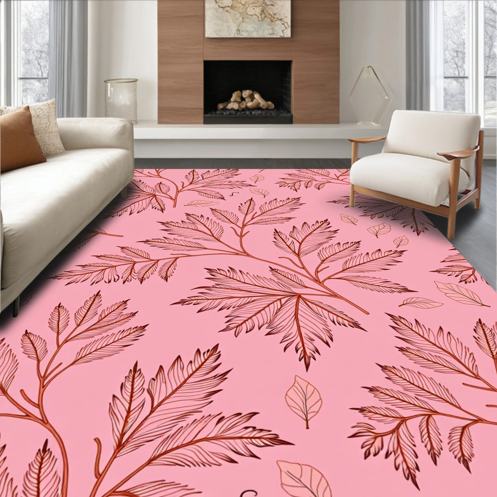 Pink Autumn Fern Branches Rug