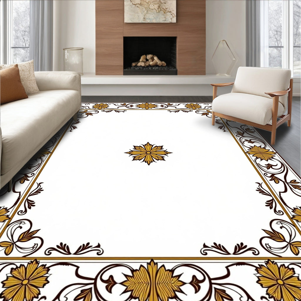 Golden Floral Border Square Accent Rug