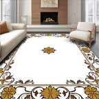 Golden Floral Border Square Accent Rug