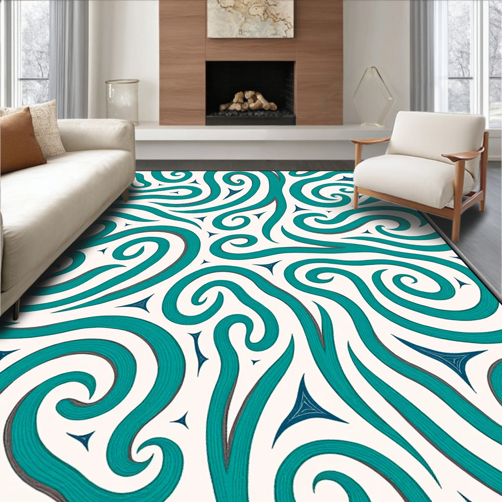 Teal Ocean Swirl Abstract Rug