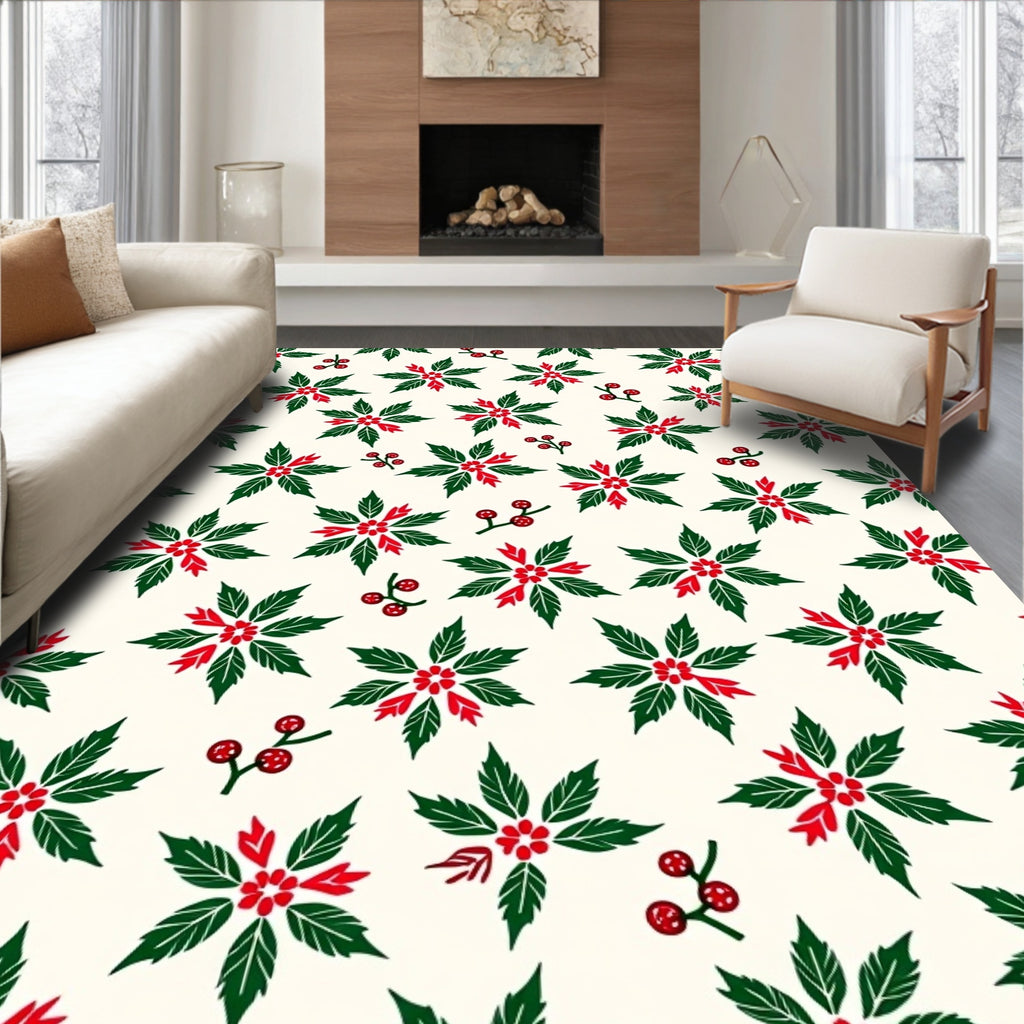 Festive Red Green Poinsettia Cluster Rug