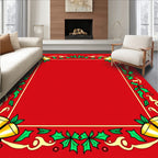Festive Red Gold Holly Bells Frame Rug