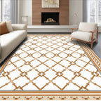 Tan Lattice Geometric Border Rug