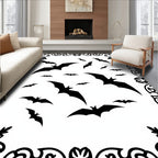 Black Bat Swarm Flying Silhouette Rug