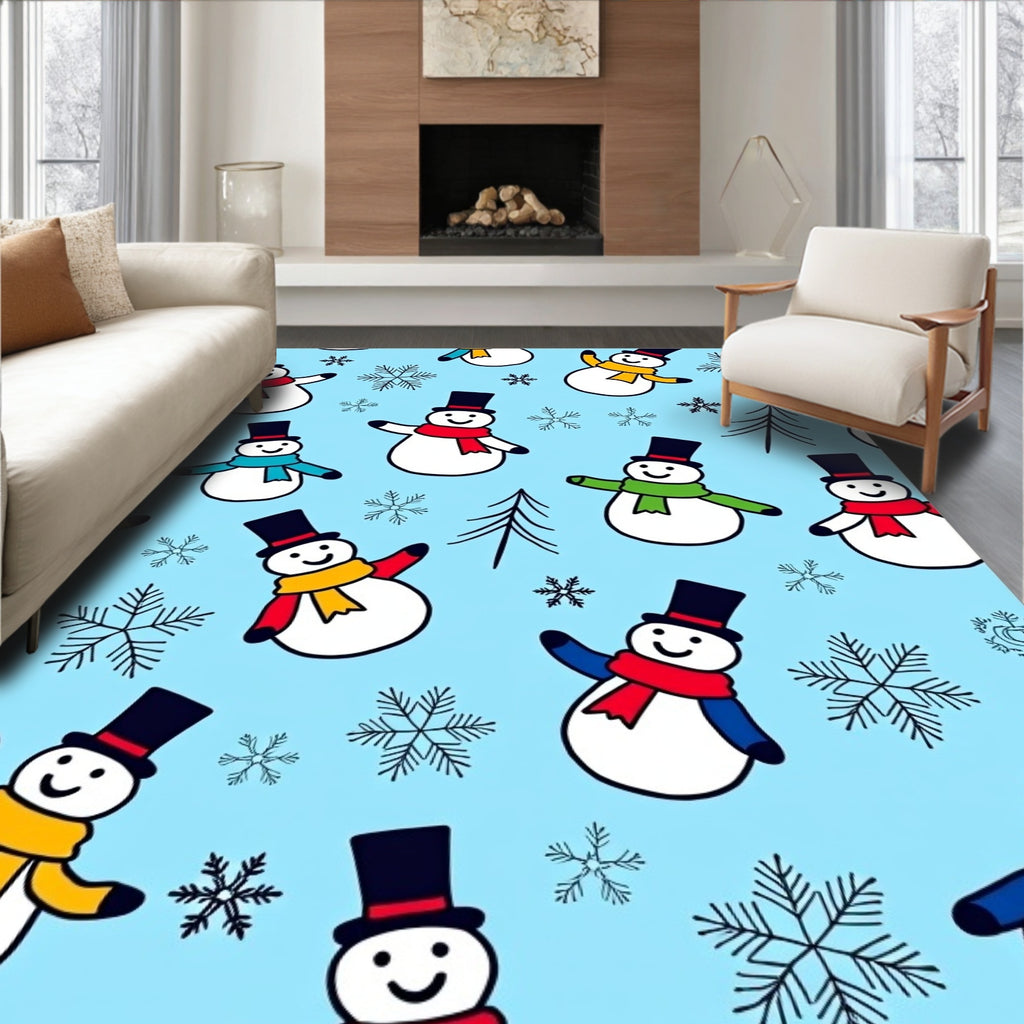Joyful Snowman Winter Wonderland Snowflakes Rug