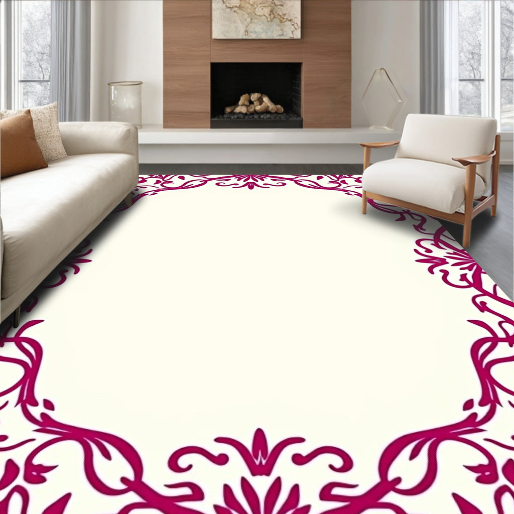 Victorian Magenta Floral Vine Border Rug