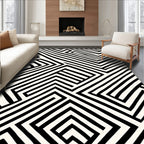 Bold Black And White Geometric Maze Rug