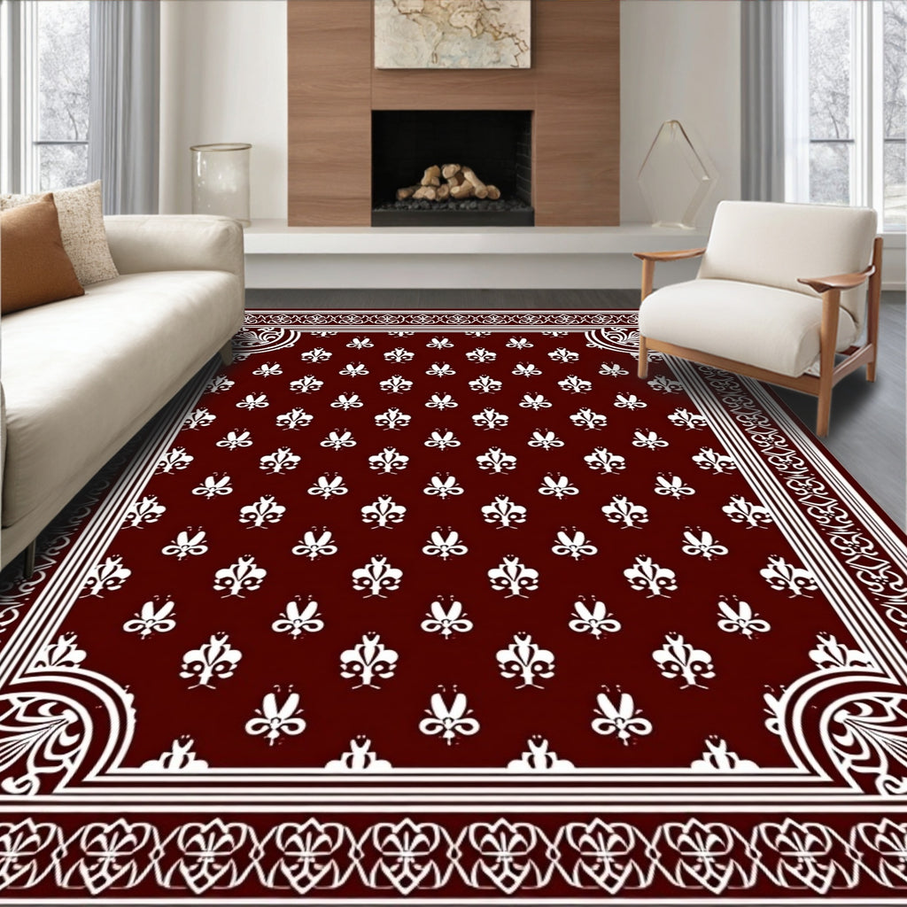Regal Burgundy White Fleur Border Rug