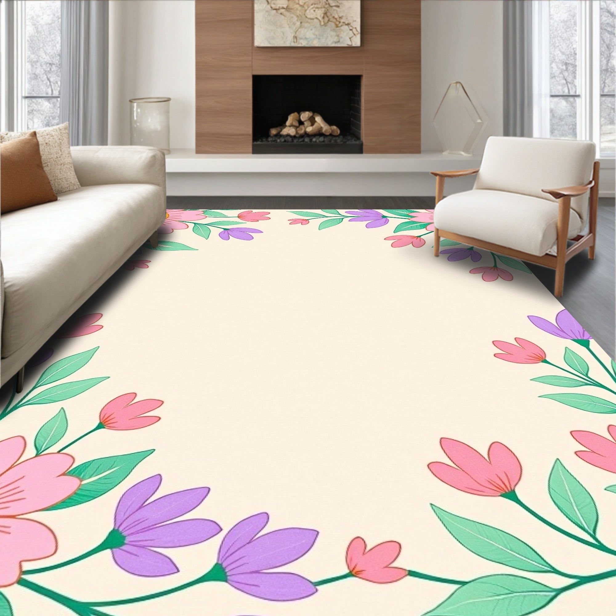Pastel Pink Purple Floral Wreath Rug