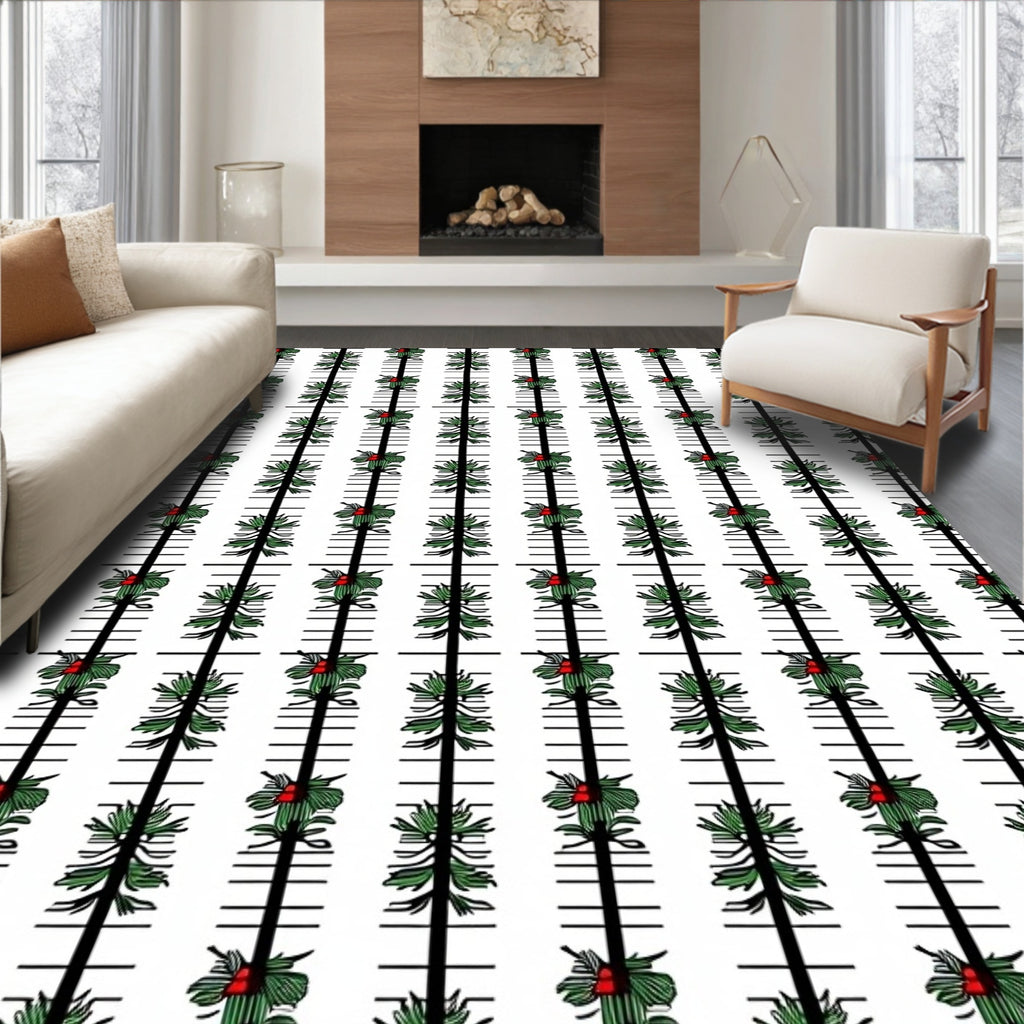 Vertical Green Pine Berry Stripes Rug