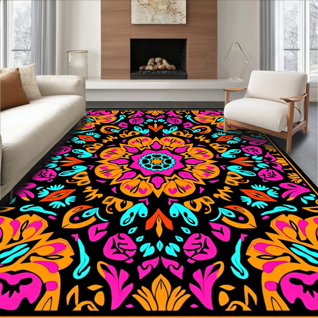 Vibrant Retro Mandala Floral Rug