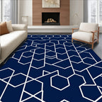 Navy White Geometric Abstract Hexagon Rug