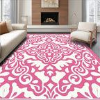 Pink White Floral Damask ScrollRug Rug