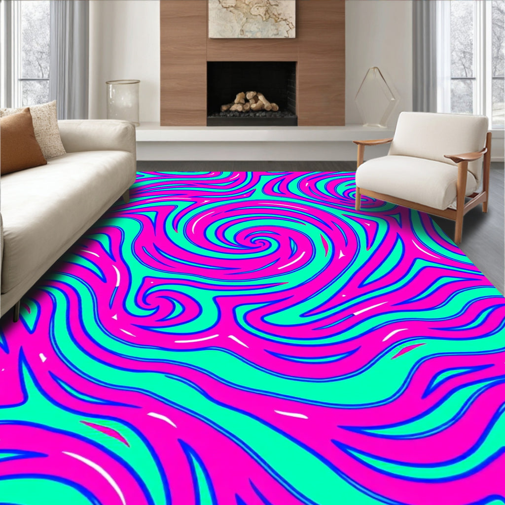 Vibrant Pink Teal Swirl Abstract Rug