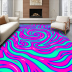 Vibrant Pink Teal Swirl Abstract Rug