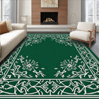 Forest Green Ornate Floral Scroll Rug
