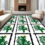Green Tree Yellow Sun Black Frame Rug