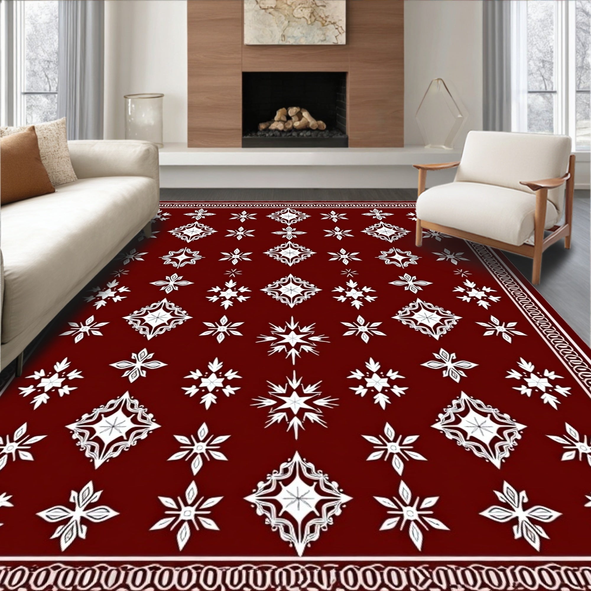 Crimson Snowflake Medallion Rug