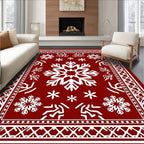 Crimson Winter Snowflake Medallion Rug