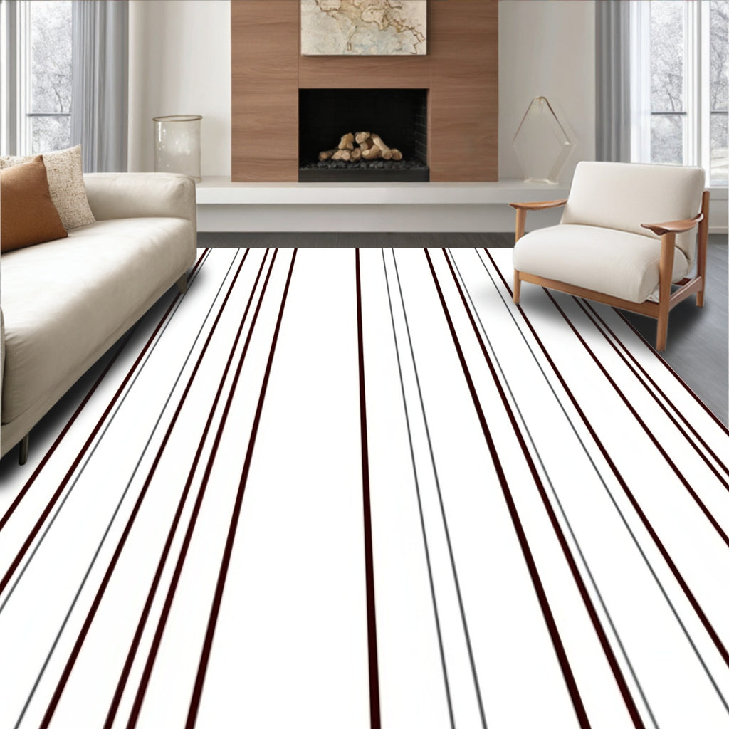 Deep Crimson Gray Vertical Stripes Rug