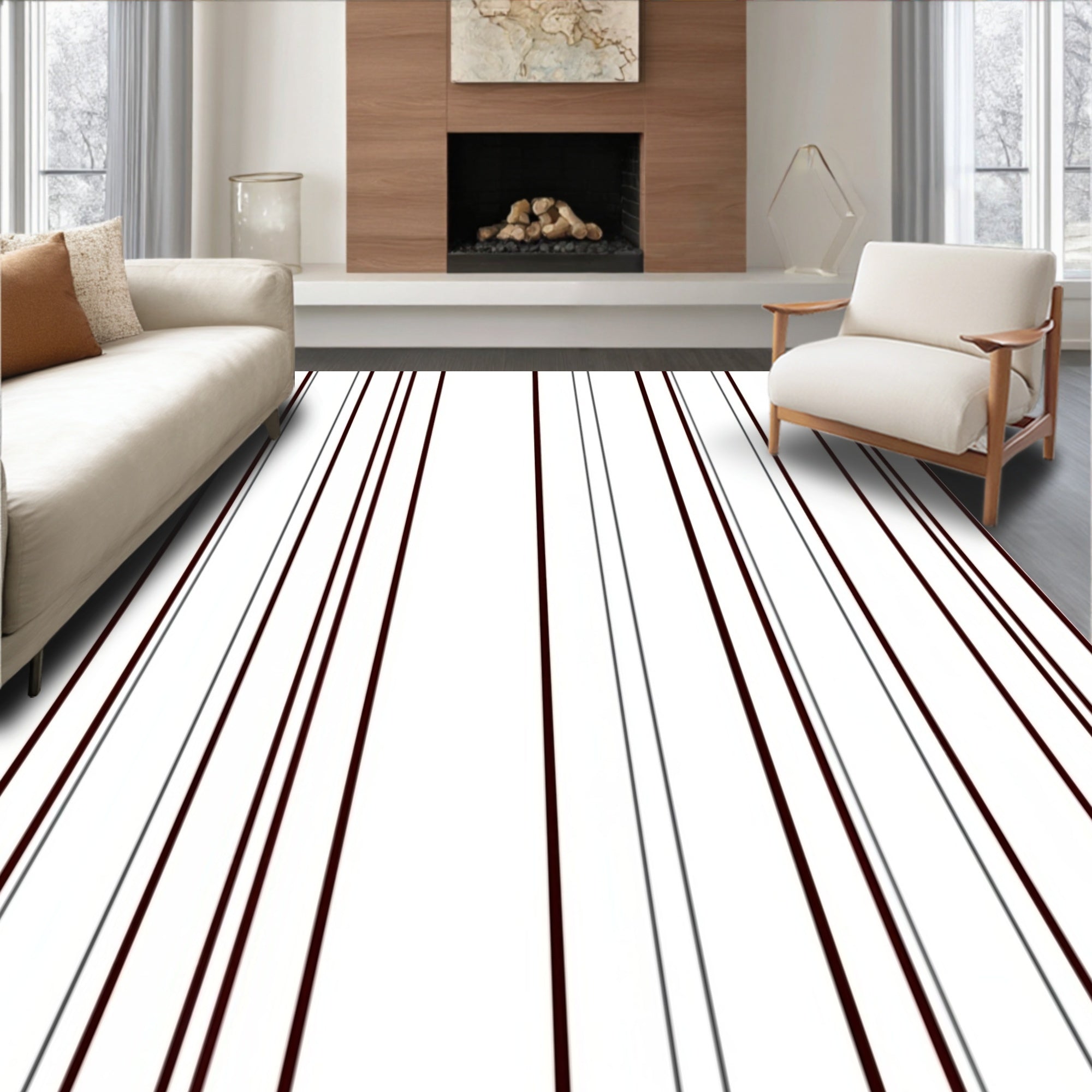 Deep Crimson Gray Vertical Stripes Rug