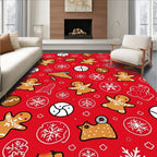 Gingerbread Christmas Snowflakes Candy Cane Red Rug