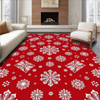 Festive Red Snowflake Winter Snow Rug