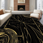 Black Gold Swirling Organic Lines Rug