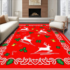 Red White Reindeer Holly Bell Fiesta Rug