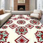 Crimson Green Starburst Diamond Medallions Rug
