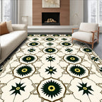 Cream Green Floral Starburst Medallion Rug