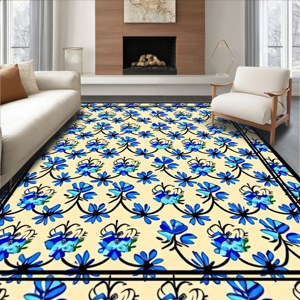 Blue Floral Arch Motif Rug