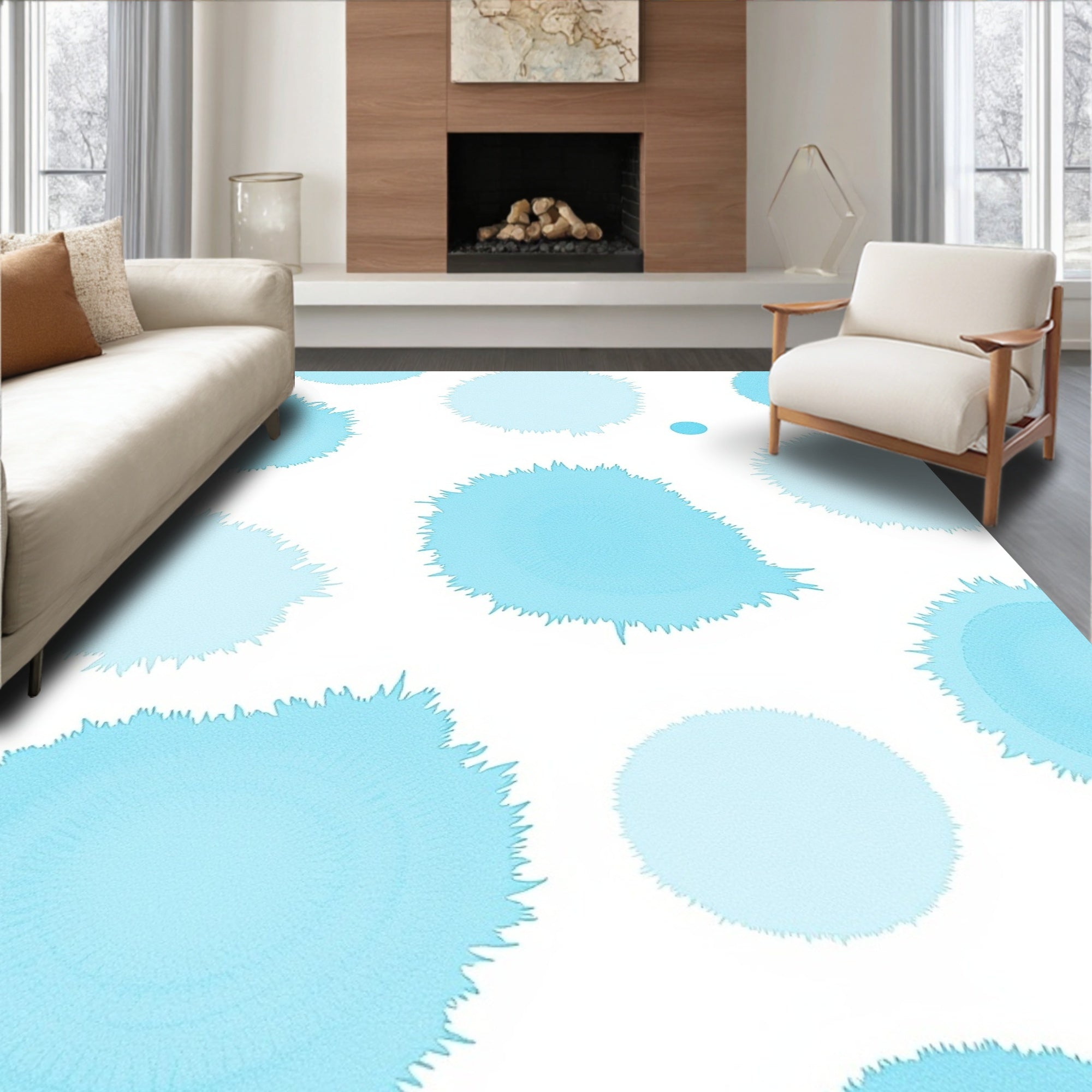 Soft Blue Organic Circles Rug