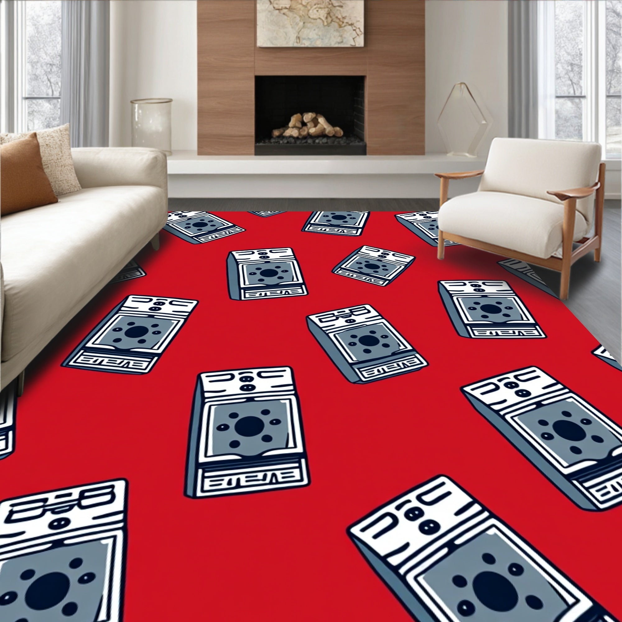 Retro Gray Audio Equipment Pattern Rug