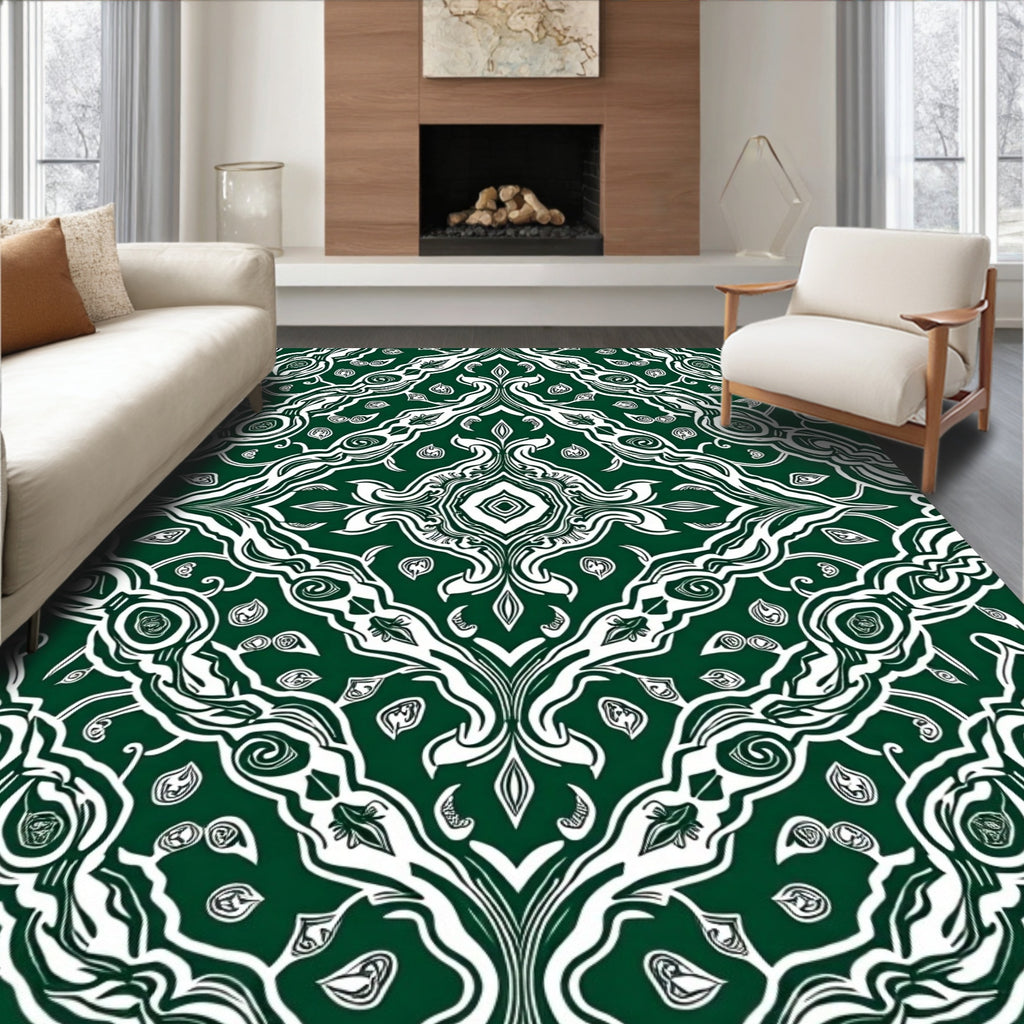 Emerald White Foliage Arabesque Rug