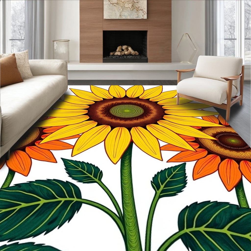 Vibrant Yellow Sunflower Garden Artwork Rug