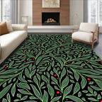 Emerald Green Leafy Vine Red Berries Rug