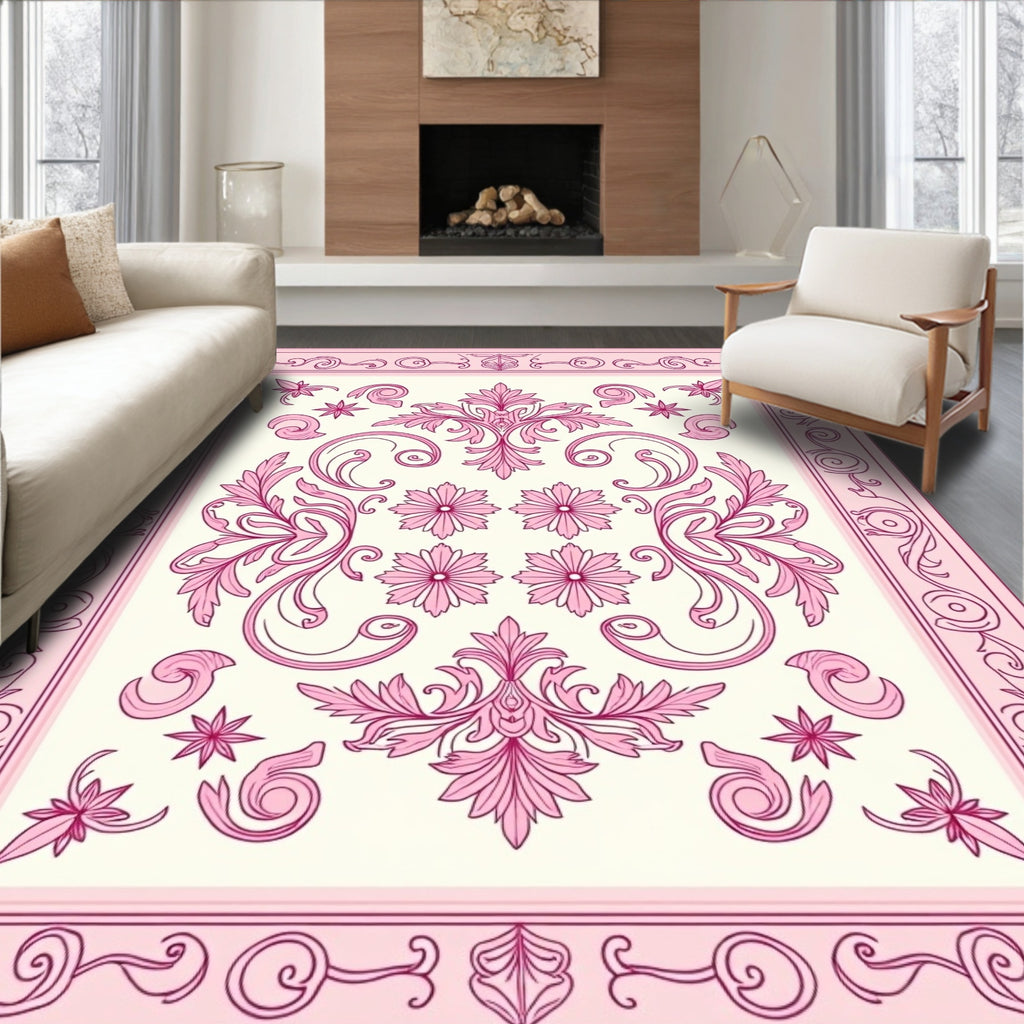 Pink Floral Acanthus Scroll Court Rug
