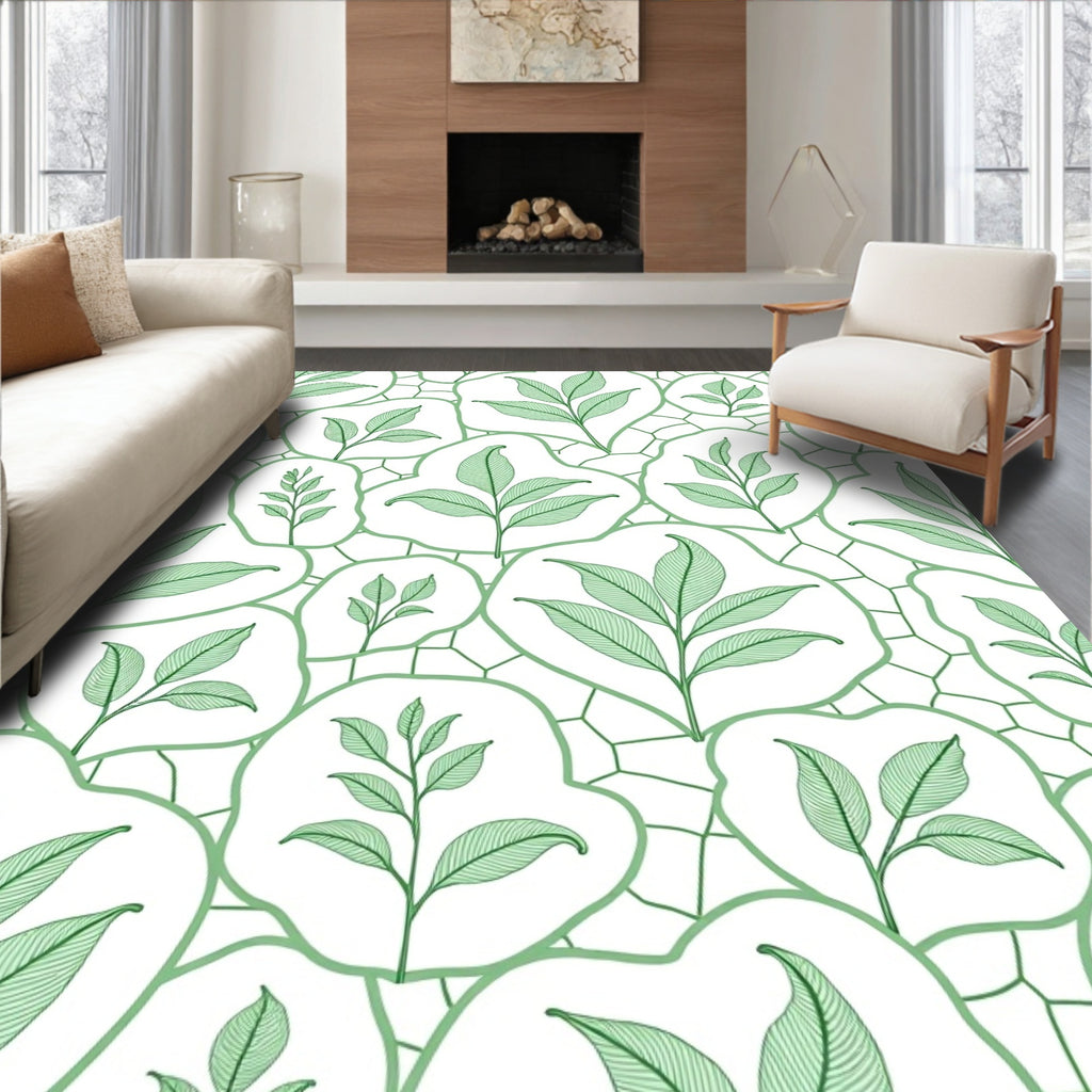 Green Leaf Branches Organic Overlay Rug