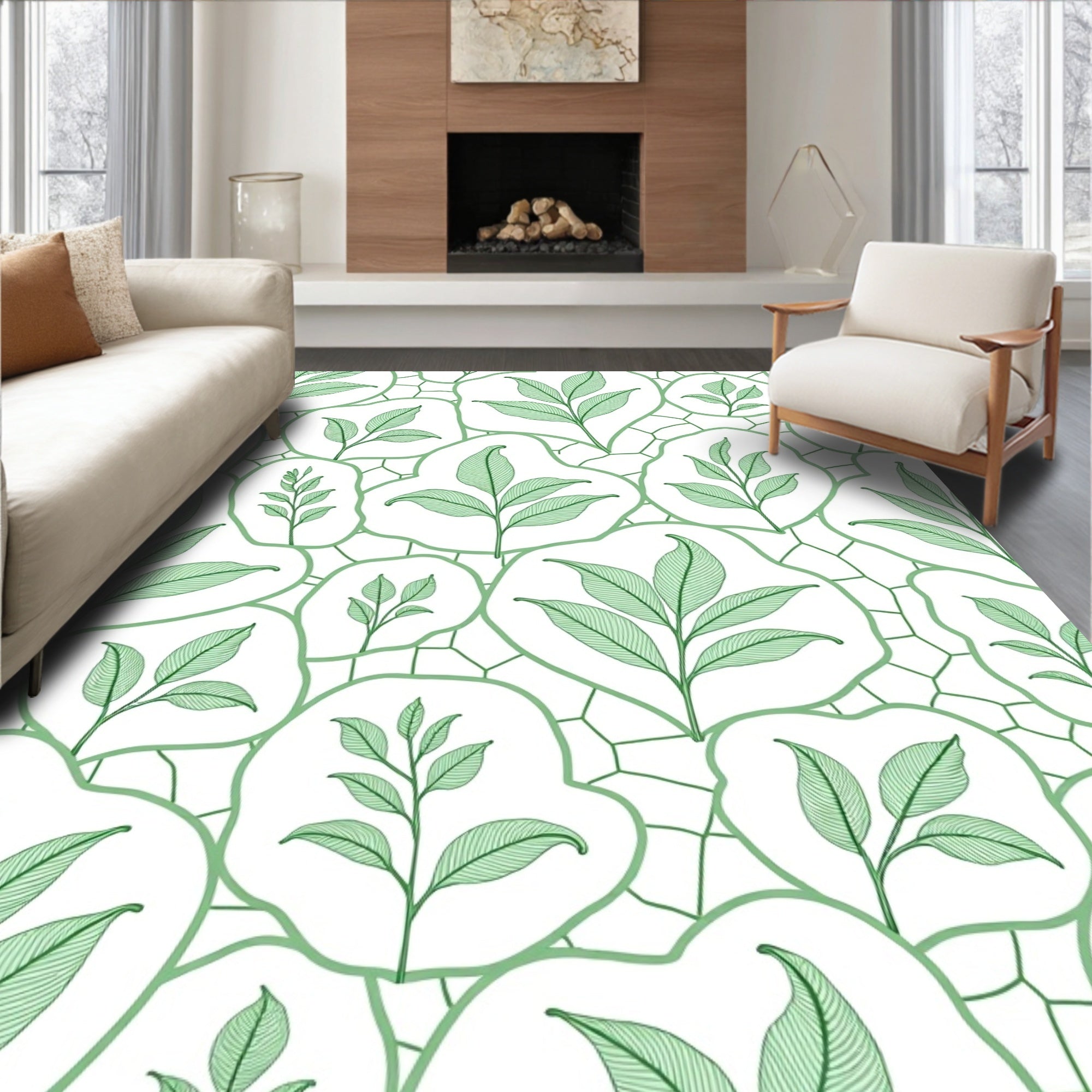 Green Leaf Branches Organic Overlay Rug