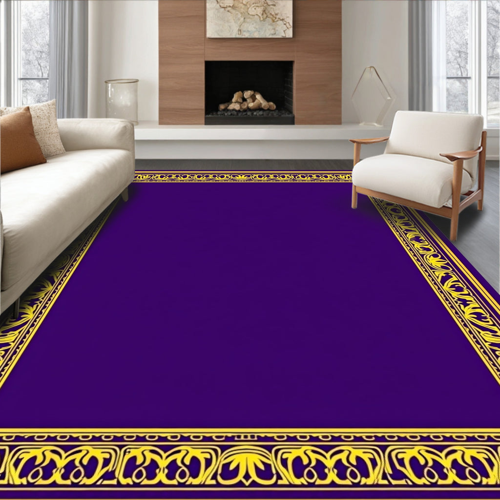 Ornate Yellow Floral Border Purple Rug